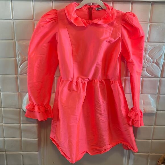 Batsheva Neon Pink Mini Long Sleeve Dress Size 6 Retails $400 - Picture 3 of 7